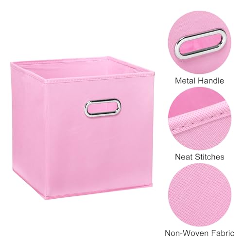 PATIKIL Foldable Storage Cube Bins, Fabric Storage Bins Cube Organizer with Handle for Home Bedroom Shelf Closet Organization, Pink (11"x11"x11")