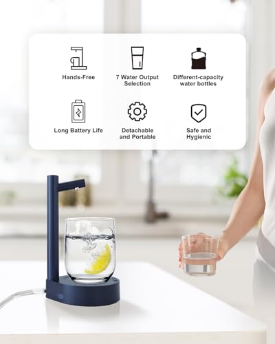 Desktop Water Bottle Dispenser, PLUZZ Portable Electric Water Pump for 5 Gallon Bottle, Bedside Water Dispenser for Home, Office, Camping, Outdoor - USB Charging (Navy Blue), X115A