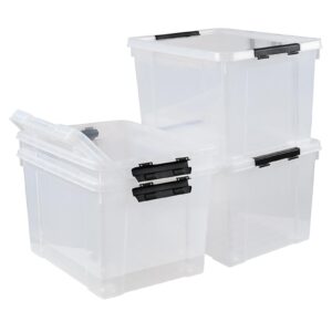 Aninhao 50 Quart Clear Latching Storage Box Bins, 4 Packs, Large Plastic Storage Boxes with Wheels