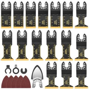 22 pcs titanium oscillating saw blades, universal quick release multitool blades kits with sandpaper for wood plastics metal nails compatible with worx milwaukee black & decker craftsman ridgid