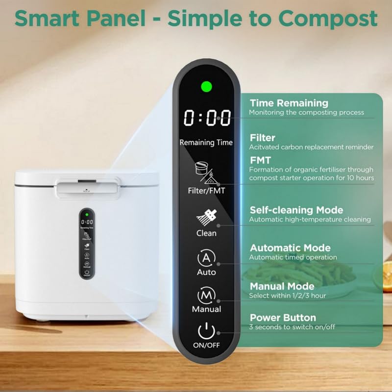 4L Electric Composter for Kitchen, Smart Compost Bin Outdoor/Indoor, Odorless/Auto-Cleaning/ 3 Modes/Intelligent LED Display, Turn Food Waste to Fertilizer for Garden, Food Waste Compost Machine