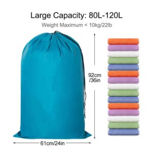 QKDS Laundry Bag with Cord Closure, 2pcs Travel Drawstring Laundry Bags, Foldable Lightweight Laundry Bags Polyester Storage Bag for Home and Dorm Camping Travel(Blue and Grey)