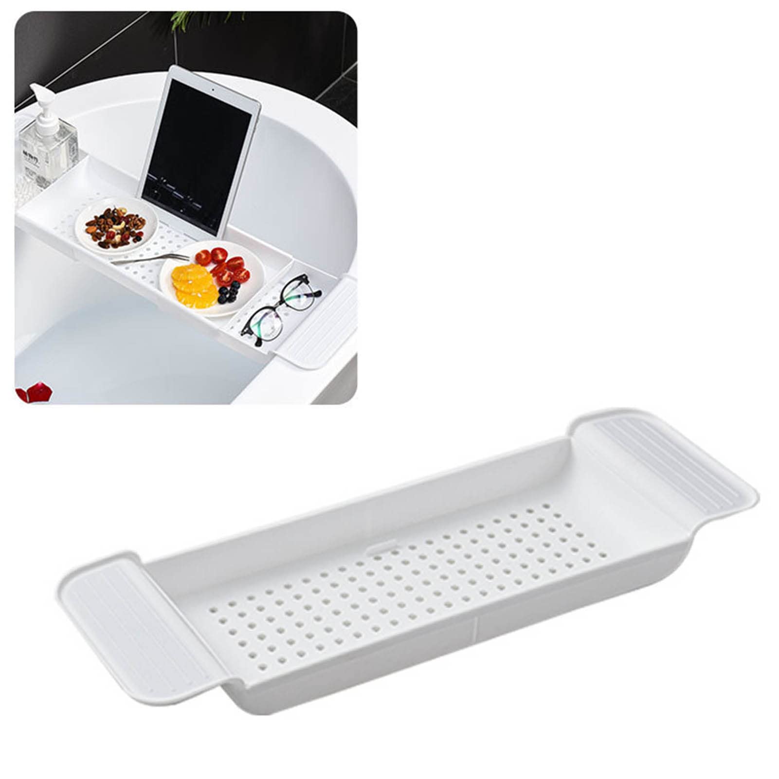 Bathtub Tray Stable Placement Plastic Material Draining Design Bath Tub Table for Bathroom Adjustables and Expandable, Perfect for Placing on a Bathtub.(White)