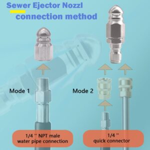 Sewer Jetter Nozzle, High Pressure Drain Jetter Hose Nozzle, With Stainless Steel 1/4'' Quickly Connector, 5000 PSI