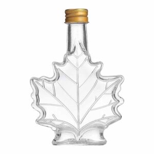 zhosxrc glass maple syrup bottles jars,glass syrup dispenser bottle,reusable leaf shaped, food grade canning bottles,empty glass syrup bottles with lids for homemade drinks (250ml)