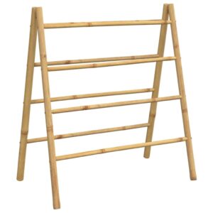 vidaxl double bamboo towel ladder with 4 rungs - freestanding bathroom storage rack - water-resistant design - easy to clean