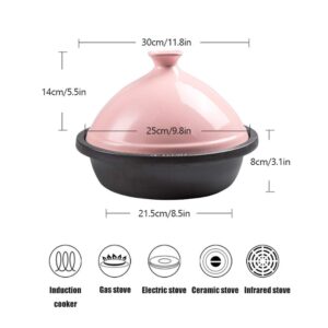 ECBCUEG Home 30Cm Enameled Cast Iron Tangine, Professional Quality Tagine for Different Cooking Styles and Temperature Settings - Lead Free,Green (Pink)