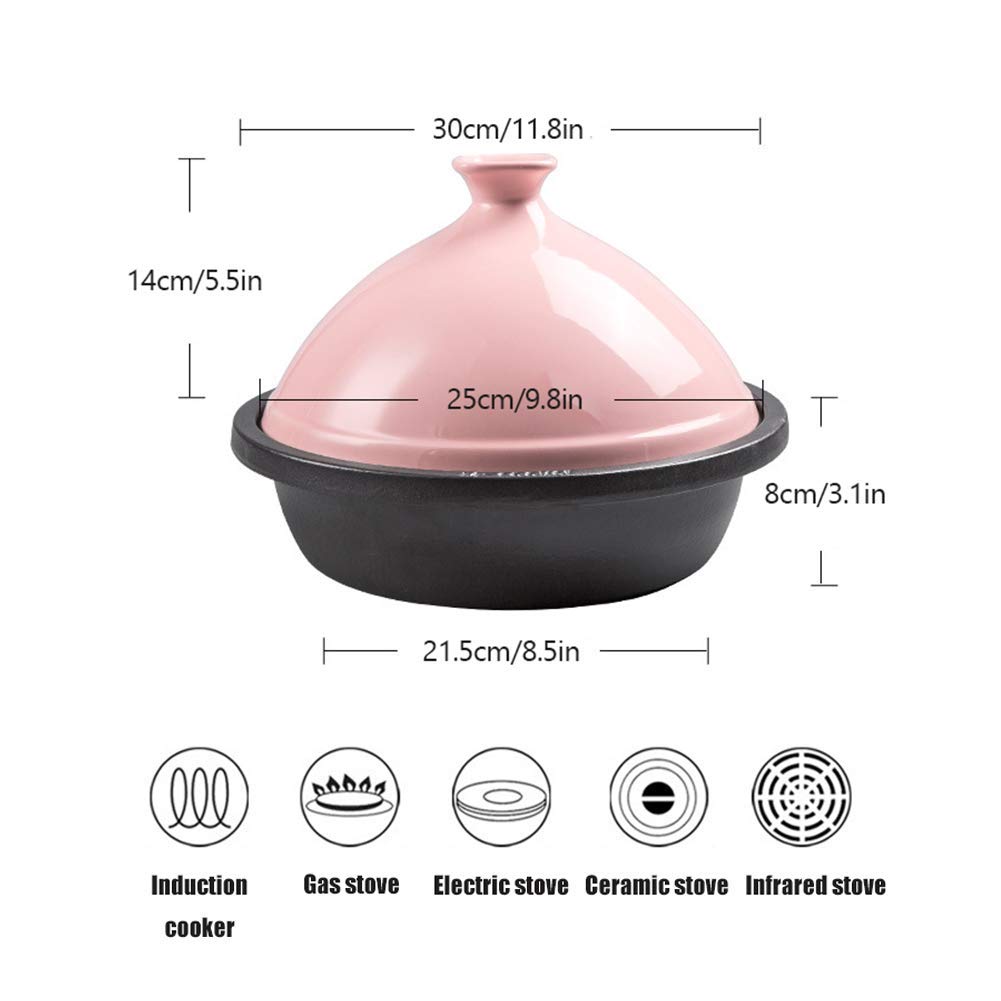 ECBCUEG Home 30Cm Enameled Cast Iron Tangine, Professional Quality Tagine for Different Cooking Styles and Temperature Settings - Lead Free,Green (Pink)