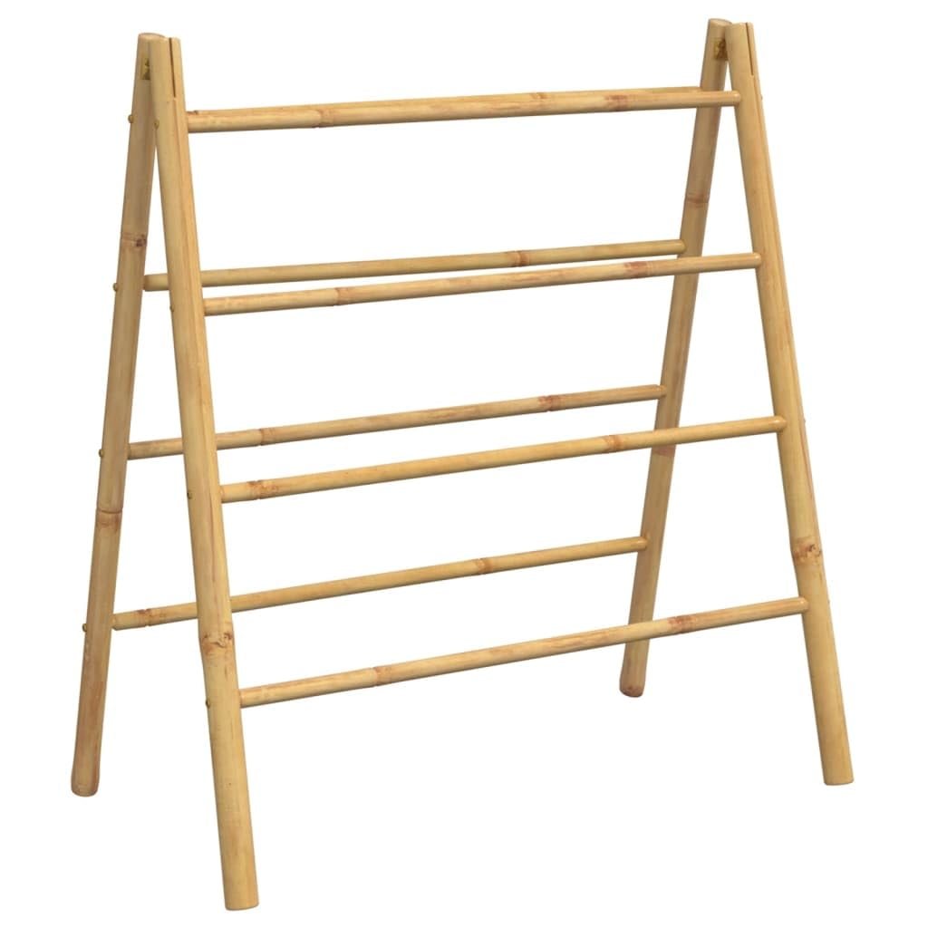 vidaXL Double Bamboo Towel Ladder with 4 Rungs - Freestanding Bathroom Storage Rack - Water-Resistant Design - Easy to Clean