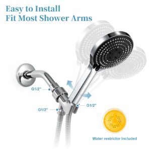 OFFO Handheld Shower Head Set, 6-Mode High Pressure Handheld Sprayer with 60 Inch Stainless Steel Hose & Holder, High Flow Large Powerful Boosting Handheld Showerhead for Low Water Pressure, Chrome