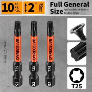 10-Pack T25 Torx Bits for Impact Driver- Torx Bit Set 2'' Long, Profession Star Bits Set, Magnetic T-25 Torx Bit, S2 Alloy Steel Torque Bits, T Bit Set 1/4'' Hex-Shank, Star Drill Bit Set, T25 Bit