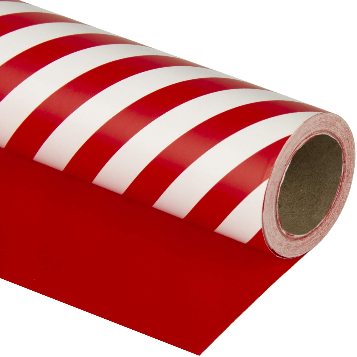 WRAPAHOLIC Reversible Wrapping Paper - Mini Roll - 17 Inch x 33 Feet - Red and Stripes Design for Christmas, Birthday, Holiday, Wedding, Baby Shower