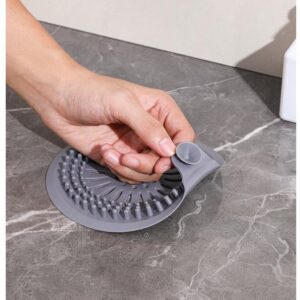 2 Pcs Silicone Shower Drain Hair Catcher with Sucker, Sink Strainer Hair Catcher, Shower Drain Cover, Shower Hair Stopper Drain Protector for Bathroom Bathtub Kitchen White + Grey