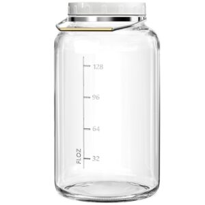 qianfenie 1 pack 1.5 gallon(5700ml) glass jar with screw lid, bpa free and dishwasher safe, wide mouth glass canister with stainless steel handle, large mason jar for kitchen food storage