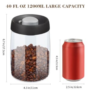 HeipokLife Vacuum Coffee Canisters with Airtight Lids,Sealed Food Storage Glass Container,Ground Coffee Bar Accessories,Beans,Sugar,Tea,Cookies,40 floz 2pcs Sets for Kitchen