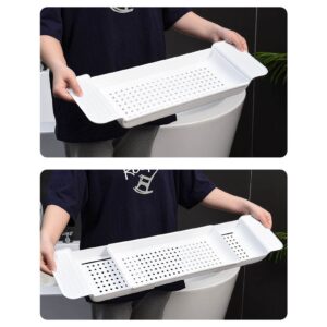 Bathtub Tray Stable Placement Plastic Material Draining Design Bath Tub Table for Bathroom Adjustables and Expandable, Perfect for Placing on a Bathtub.(White)