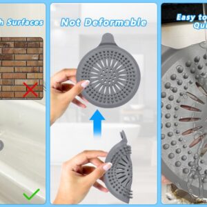 2 Pcs Silicone Shower Drain Hair Catcher with Sucker, Sink Strainer Hair Catcher, Shower Drain Cover, Shower Hair Stopper Drain Protector for Bathroom Bathtub Kitchen White + Grey