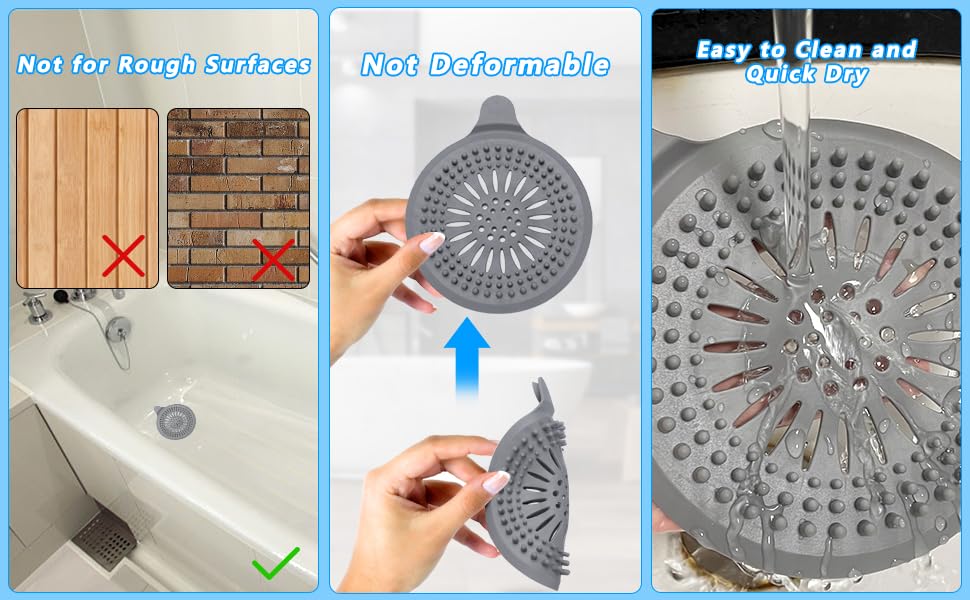 2 Pcs Silicone Shower Drain Hair Catcher with Sucker, Sink Strainer Hair Catcher, Shower Drain Cover, Shower Hair Stopper Drain Protector for Bathroom Bathtub Kitchen White + Grey