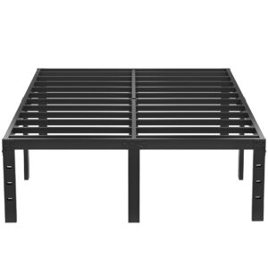 shoaned queen size metal bed frame - 16 inch heavy duty bedframe black basic steel slats platform no box spring needed, easy assembly, noise free