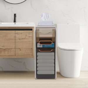 HuaShuani Narrow Bathroom Storage Cabinet, Plastic Bathroom Floor Cabinet, Toilet Side Cabinet Toilet Paper Holder with 3 Drawers, Translucent Panels Design (22 * 41.5 * 60CM)