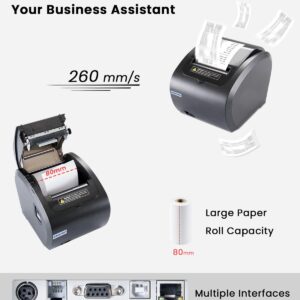 BORN4SHIP 80mm Receipt Printer - Thermal Receipt Printer Easy to Connect, Compatible with Windows/Mac/Linux, Supports USB Serial Ethernet Interface, 260mm/s Low Noise Printing, for ESC/POS (No Square)