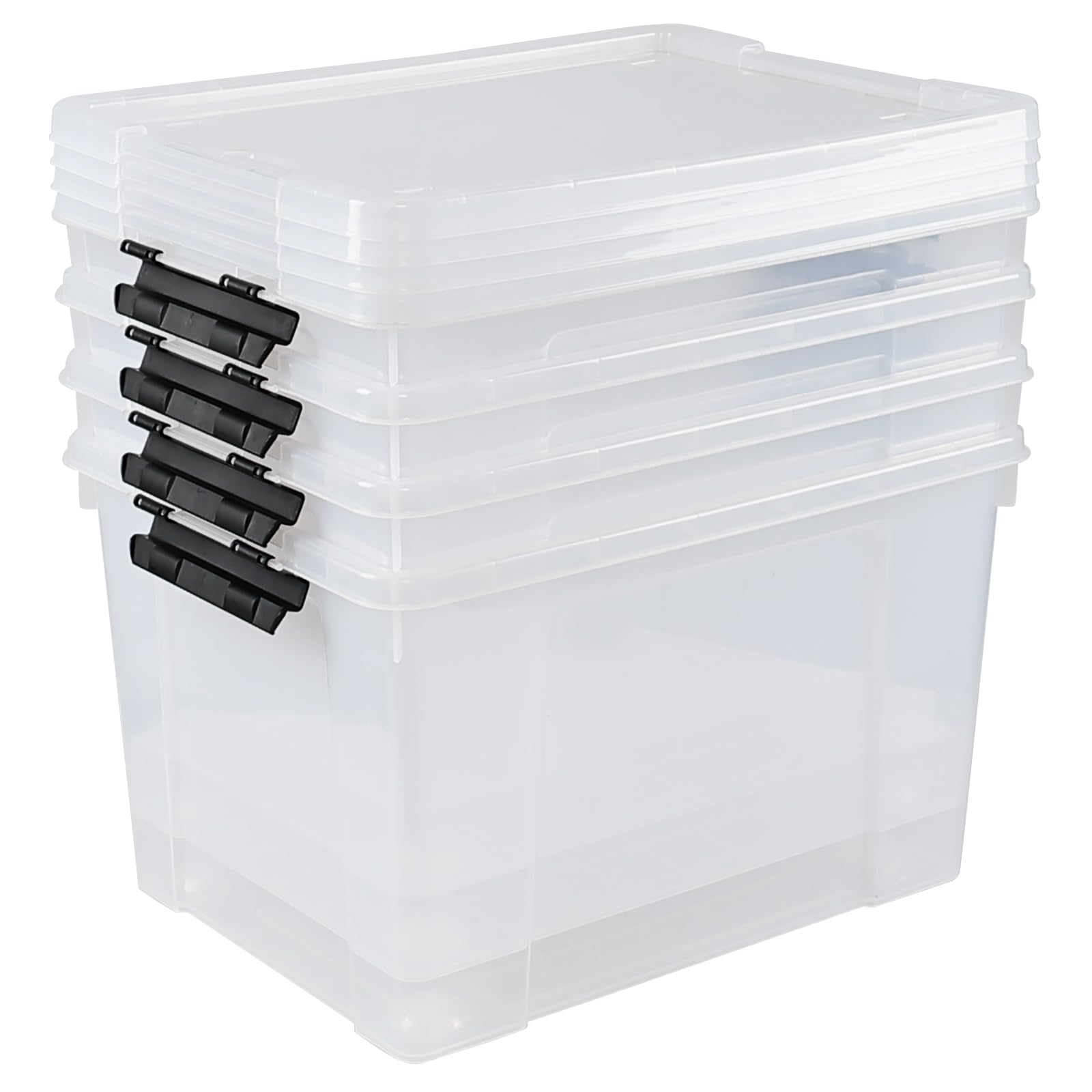 Aninhao 50 Quart Clear Latching Storage Box Bins, 4 Packs, Large Plastic Storage Boxes with Wheels