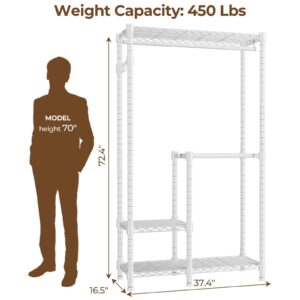 HYSEYY Clothes Rack Heavy Duty Clothing Rack Loads 450LBS, Portable Garment Rack Wadrobe Closet, Garment Rack for Hanging Clothes, Heavy Duty Clothes Rack with Shelves, White