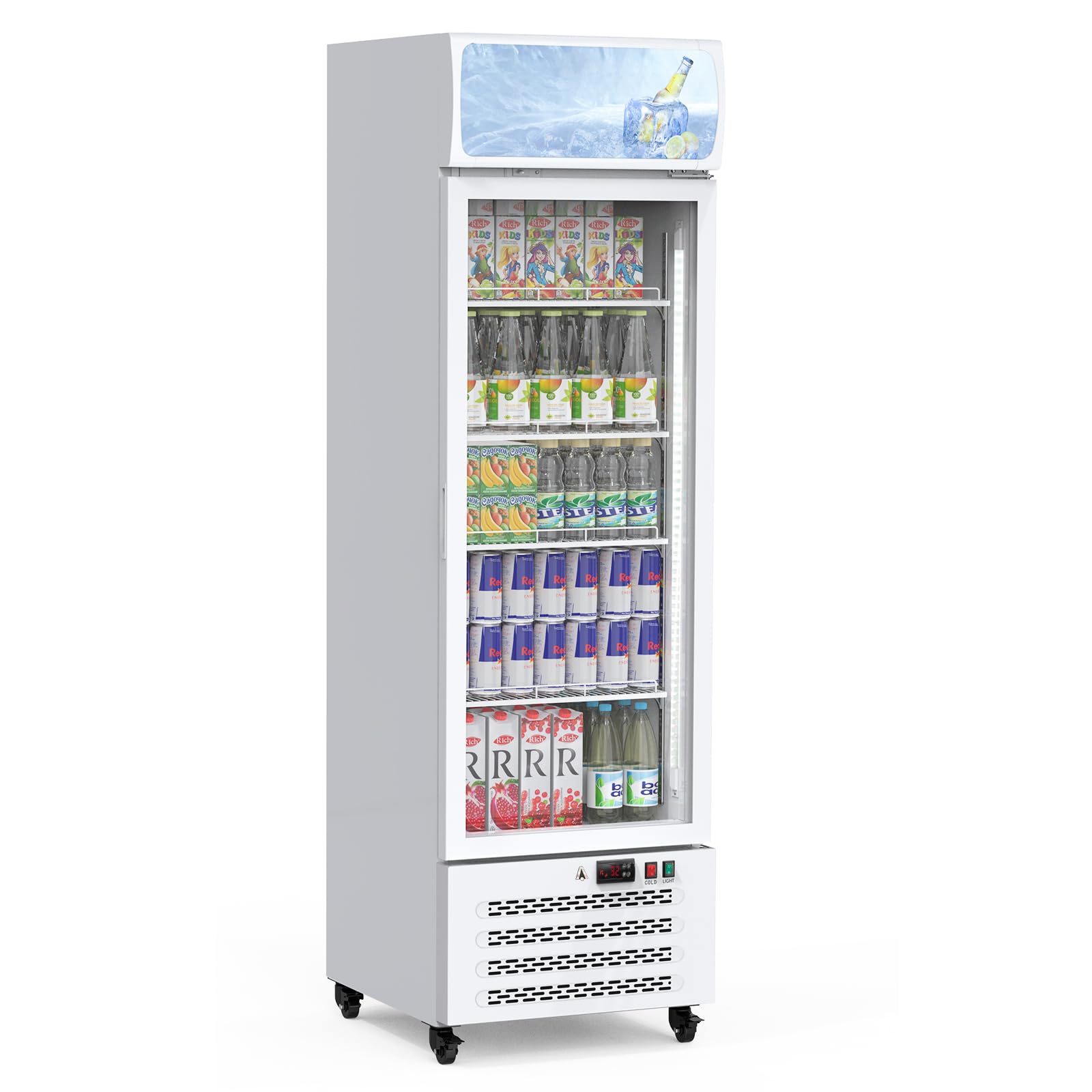 Towallmark Commercial Display Refrigerator, 11.3 Cu.Ft. Beverage Refrigerator Display Fridge, Upright Glass Door Merchandiser Fridge Beverage Cooler with LED Light, Adjustable Shelves