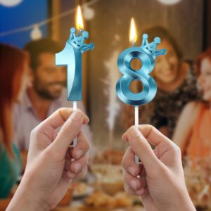 18th Birthday Candles, 18 Candles for 18th Birthday, Blue Number Candles 18th Happy Birthday Decorations,3D Crown Number 18 Candle for Cake, 18th Cake Topper Wedding Anniversary Celebration Parties