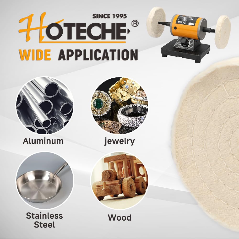 Hoteche 4-3/8-Inch Bench Buffer Polisher Adjustable Speed Electric Buffing Machine for Metal, Wood, Jewelry, Sanding, Waxing