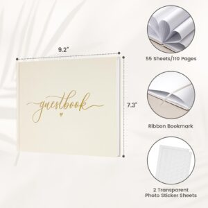 Elegant Guest Book - Polaroid Guest Book for Special Events, 9.2'' x 7.3'', 55 Sheets/110 Pages, Photo Guest Book with Inner Pocket, 2 Photo Sticker Sheets, 110 Pages for Sign in and Photos