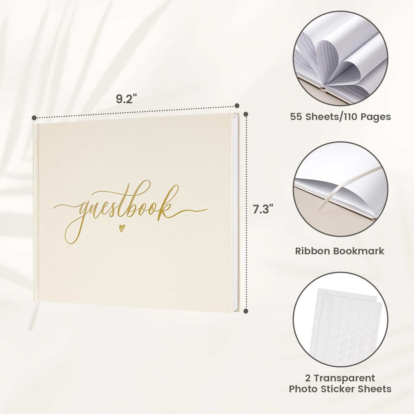 Elegant Guest Book - Polaroid Guest Book for Special Events, 9.2'' x 7.3'', 55 Sheets/110 Pages, Photo Guest Book with Inner Pocket, 2 Photo Sticker Sheets, 110 Pages for Sign in and Photos