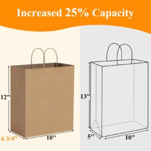 BagDream 10x6.75x12 Paper Bags 100Pcs Brown Paper Bags with Handles, Kraft Shopping Bags, Merchandise Retail Bags, To Go Bags for Takeout Containers, Wider-gusset Recycled Paper Gift Bags Bulk