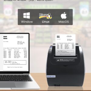 BORN4SHIP 80mm Receipt Printer - Thermal Receipt Printer Easy to Connect, Compatible with Windows/Mac/Linux, Supports USB Serial Ethernet Interface, 260mm/s Low Noise Printing, for ESC/POS (No Square)