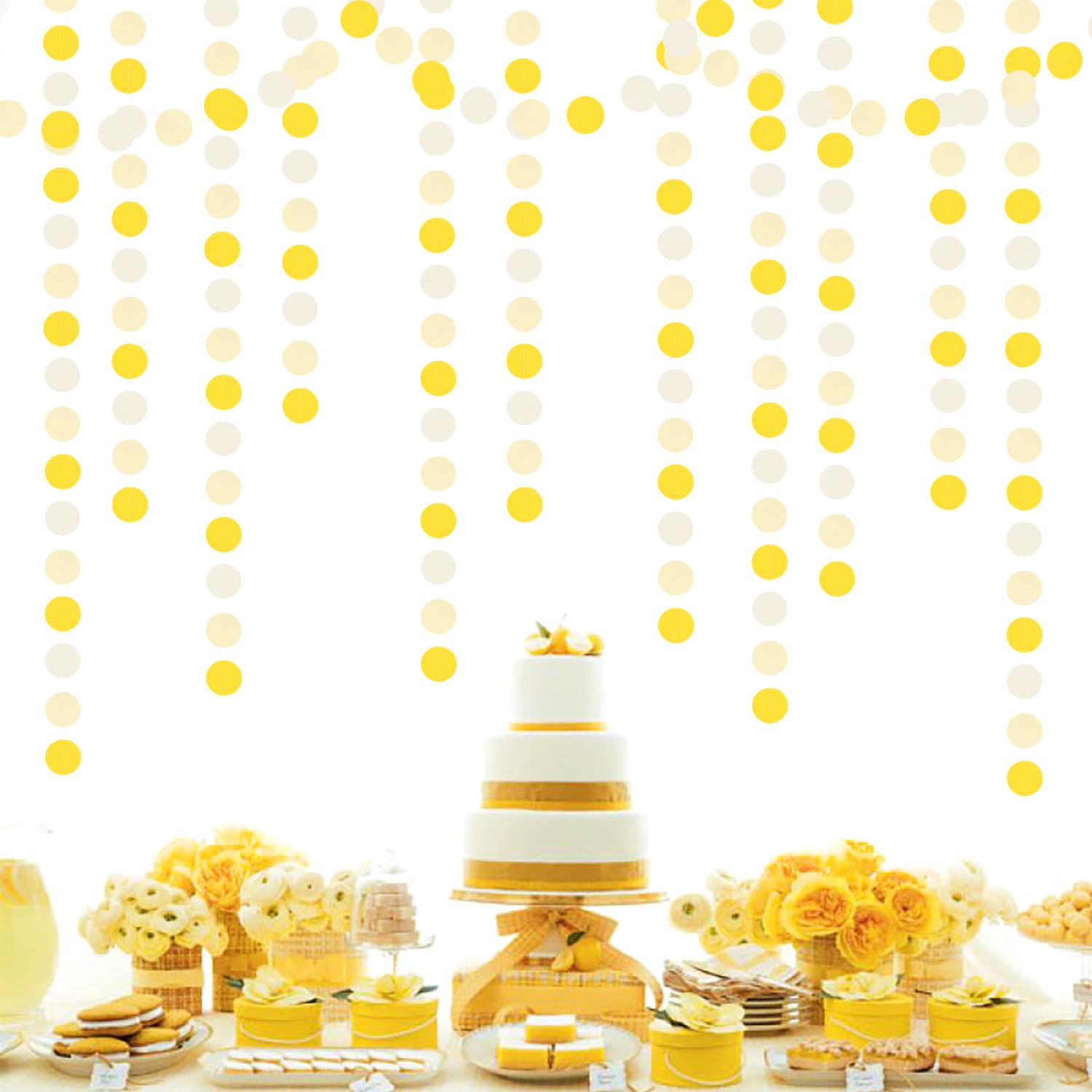 Yellow-White Women-Birthday Party-Decorations Garland Streamers - 52Ft Lemon Baby Shower Graduation Hanging Banner,Sunflower CLassroom Pastel Backdrop Decor Huglony