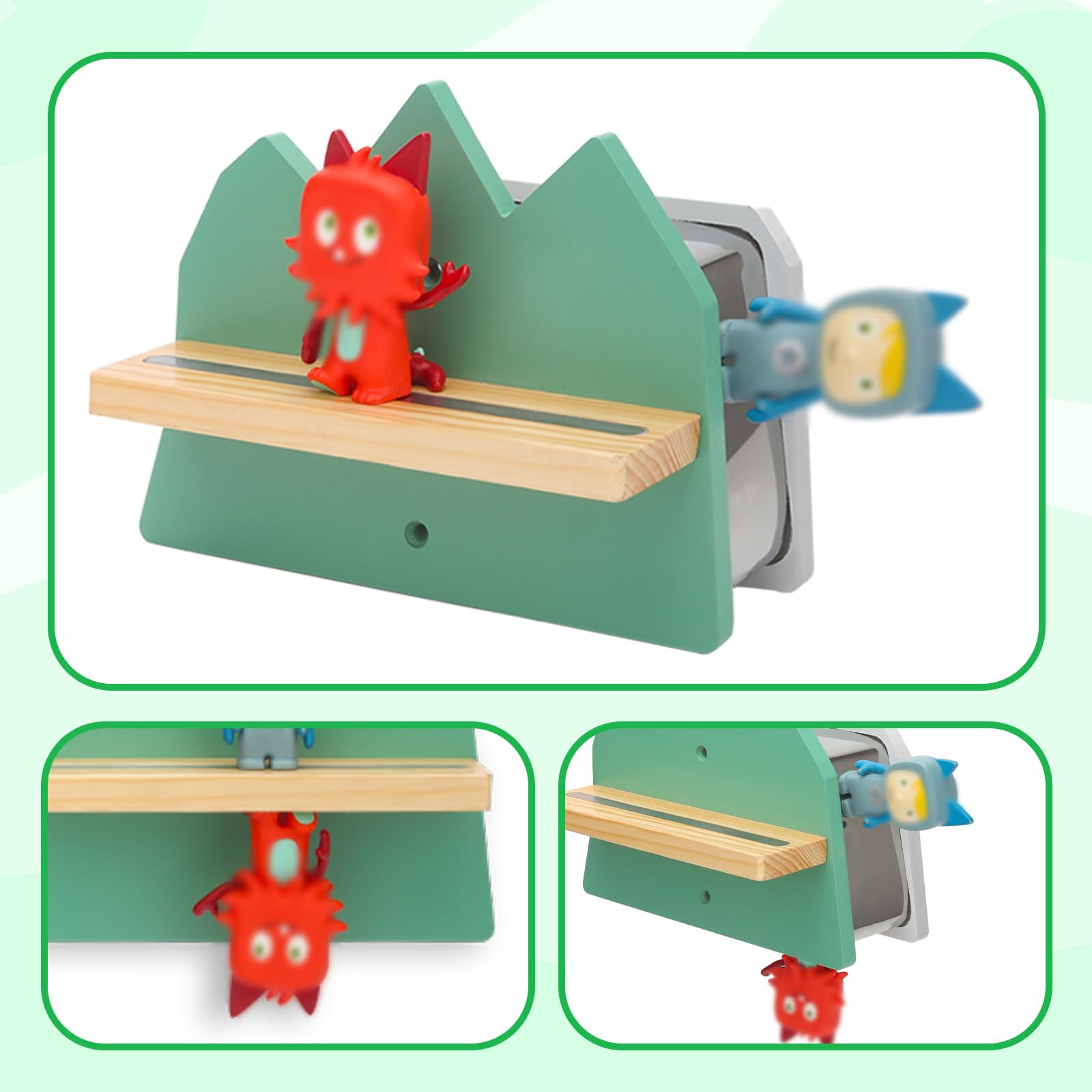 Taladad for Tonie Shelf Tonies Figures Storage,Magnetic Wooden Floating Shelves Compatible with Tonie Box Player Character for Children Room (Hill)