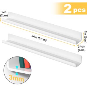 NiHome Set of 2 Magnetic Acrylic Floating Book Shelves, 24 Inches Long for Whiteboard, Classroom and Fridge Storage, Holds Up to 8.5 lbs, Sleek Design Organizer for Large Picture Adhesive (White)