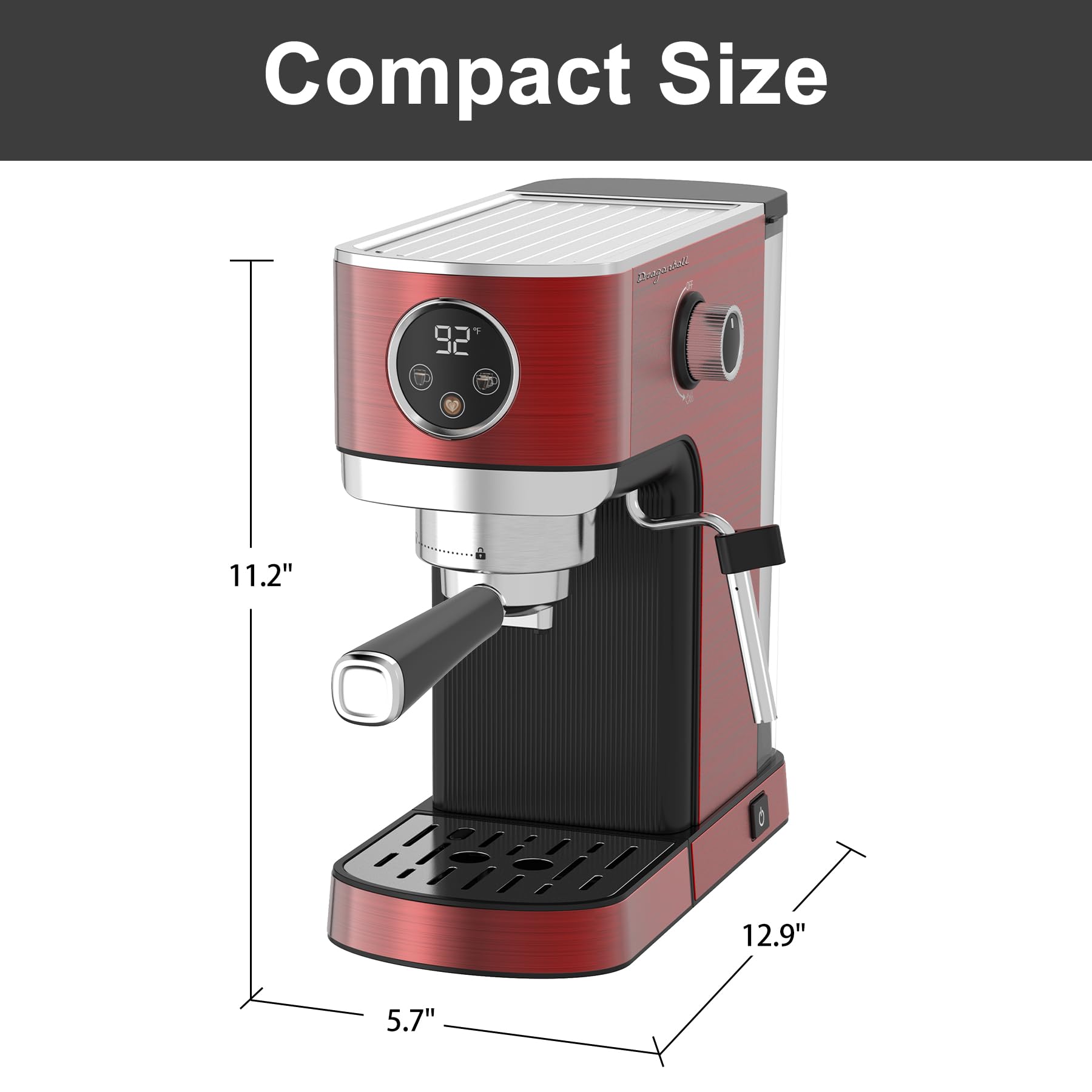 DRAGONBALL Espresso Machine, 1350W Cappuccino Machine, Small Espresso Machine with 40 oz Removable Water Tank, Espresso Coffee Maker for Latte, Cappuccino, Red