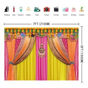 INRUI Indian Traditional Photography Background Diwali Pooja Colorful Curtain Decorations Indian Bridal Shower Wedding Party Photo Backdrop (7x5FT)