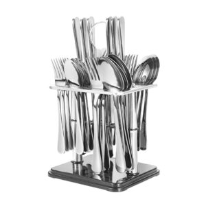 klusiet 30 pcs stainless steel silverware set with stand, hanging flatware set service for 6, eating tableware set include main knife, main fork, main spoon, small fork, small spoon(silver)