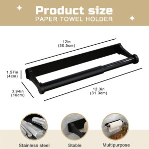 Under Cabinet Paper Towel Holder with Telescopic Rod, Mounts Easily with Adhesive or Screws, Fits Standard Rolls