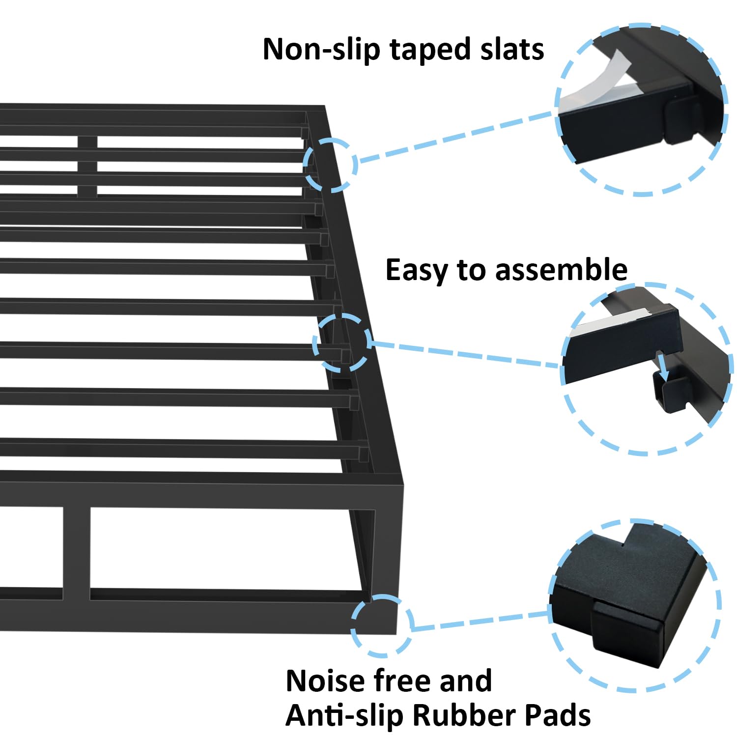 Bilily 6 Inch Twin XL Bed Frame with Steel Slat Support, Low Profile King Metal Platform Bed Frame Support Mattress Foundation, No Box Spring Needed/Easy Assembly/Noise Free