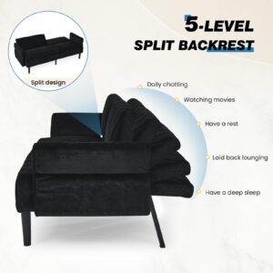 JEEOHEY Futon Sofa Bed, 78" Convertible 3 Seat Sleeper Sofa w/5 Level Adjustable Split Backrest & 3 Level Armrest, Oversized Velvet Futon Couch Bed for Living Room, Apartment, Small Space, Black