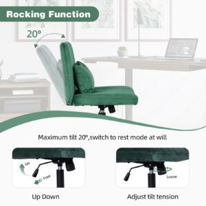 Criss Cross Chair, Office Chair Cross Legged with Wheels, Armless Office Chair, Velvet Desk Chairs with Wheels for Home Office, Meditation, Makeup (Velvet Green)