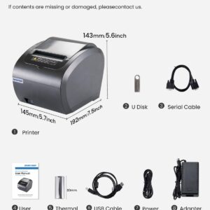 BORN4SHIP 80mm Receipt Printer - Thermal Receipt Printer Easy to Connect, Compatible with Windows/Mac/Linux, Supports USB Serial Ethernet Interface, 260mm/s Low Noise Printing, for ESC/POS (No Square)