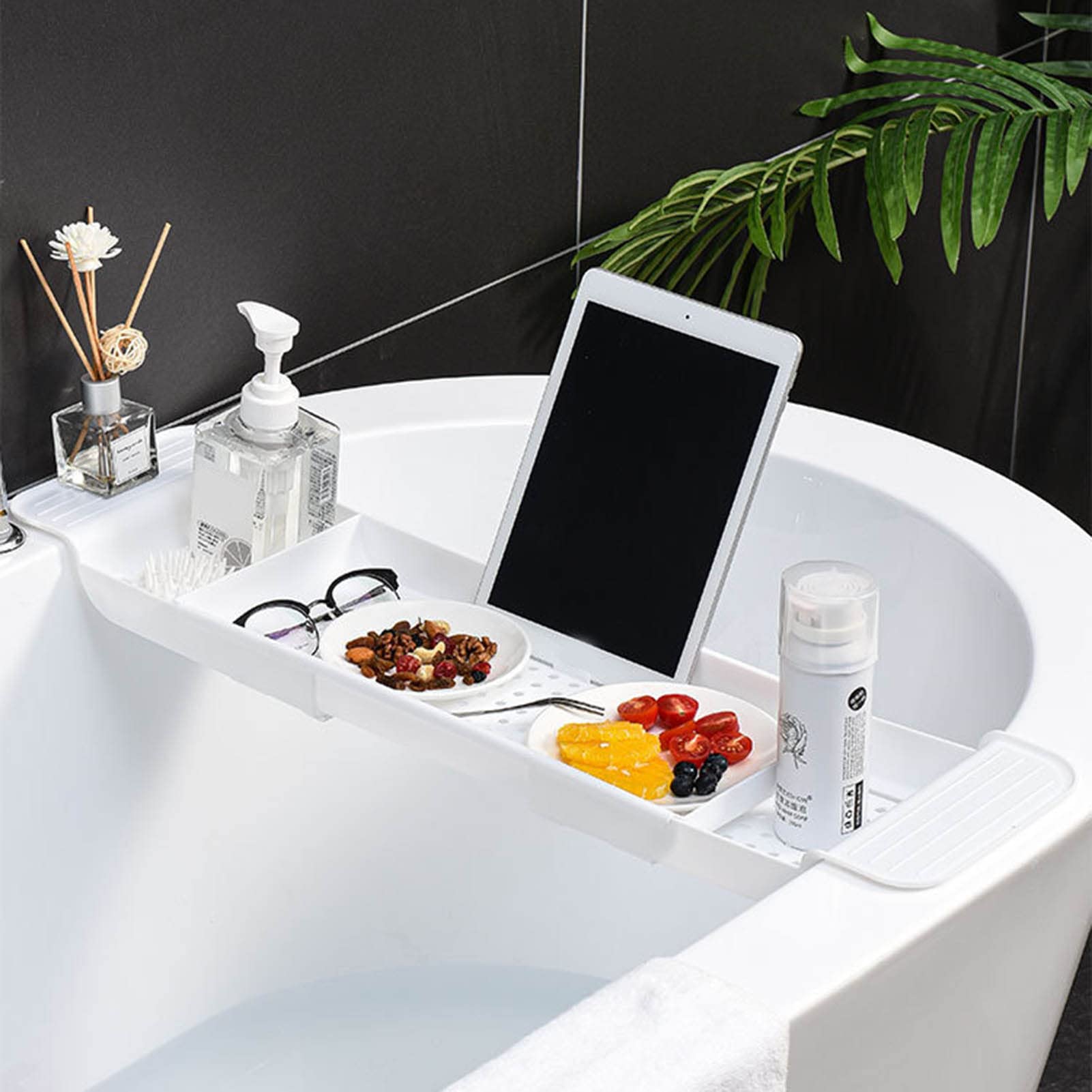 Bathtub Tray Stable Placement Plastic Material Draining Design Bath Tub Table for Bathroom Adjustables and Expandable, Perfect for Placing on a Bathtub.(White)