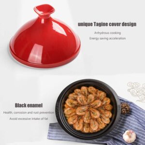 ECBCUEG Home Lead Free Cooking Tagine, 24Cm Enameled Cast Iron Tangine with Ceramic Lid and Cast Iron Base Compatible with All Stoves (1.5L),Red (Red)