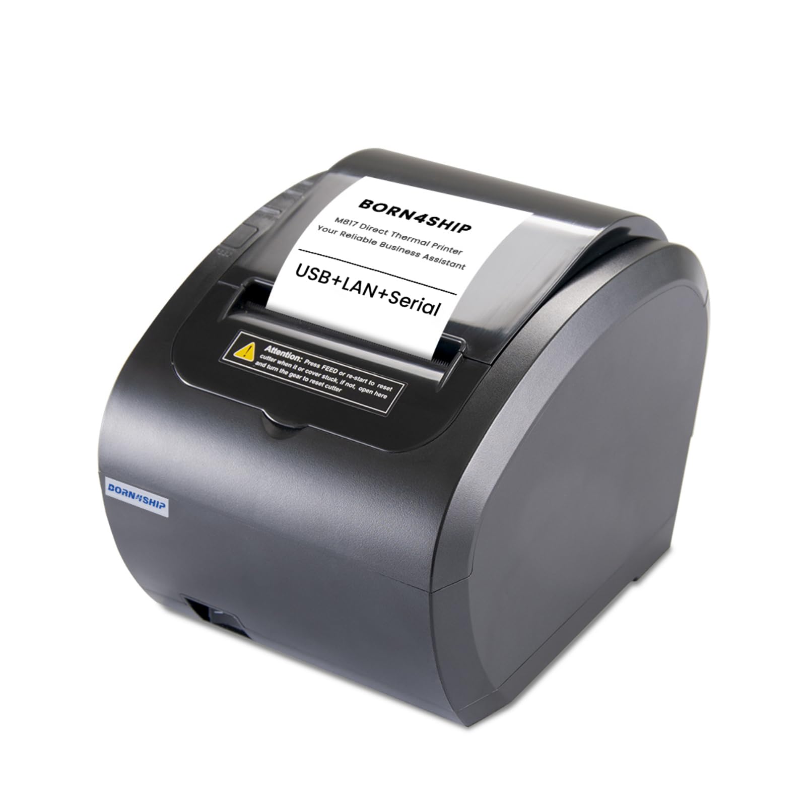 BORN4SHIP 80mm Receipt Printer - Thermal Receipt Printer Easy to Connect, Compatible with Windows/Mac/Linux, Supports USB Serial Ethernet Interface, 260mm/s Low Noise Printing, for ESC/POS (No Square)