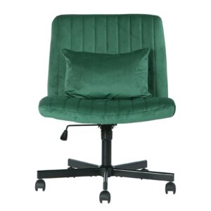 Criss Cross Chair, Office Chair Cross Legged with Wheels, Armless Office Chair, Velvet Desk Chairs with Wheels for Home Office, Meditation, Makeup (Velvet Green)