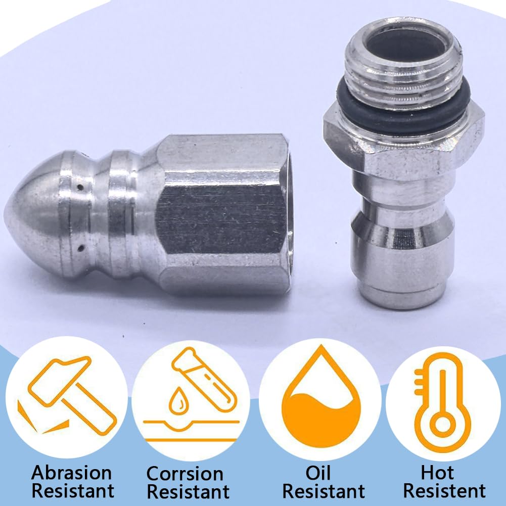 Sewer Jetter Nozzle, High Pressure Drain Jetter Hose Nozzle, With Stainless Steel 1/4'' Quickly Connector, 5000 PSI